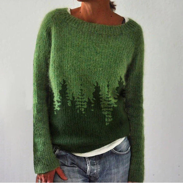 Contrast Color Loose Look-Younger Round-Neck Sweater