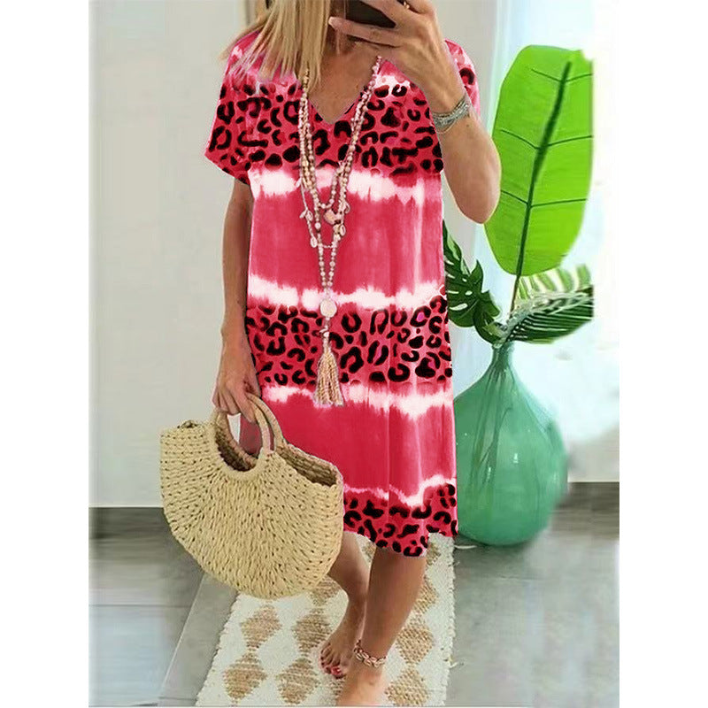 Leopard Maxi Dress Cold Shoulder Strap Sexy Side Slit Flowy Elegant Summer Dress main image 1