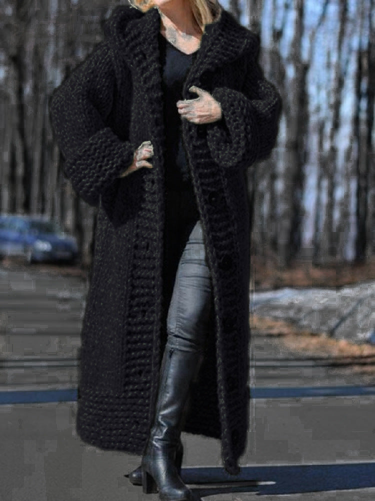 Women's Hooded Loose Thickened Sweater Long Cardigan