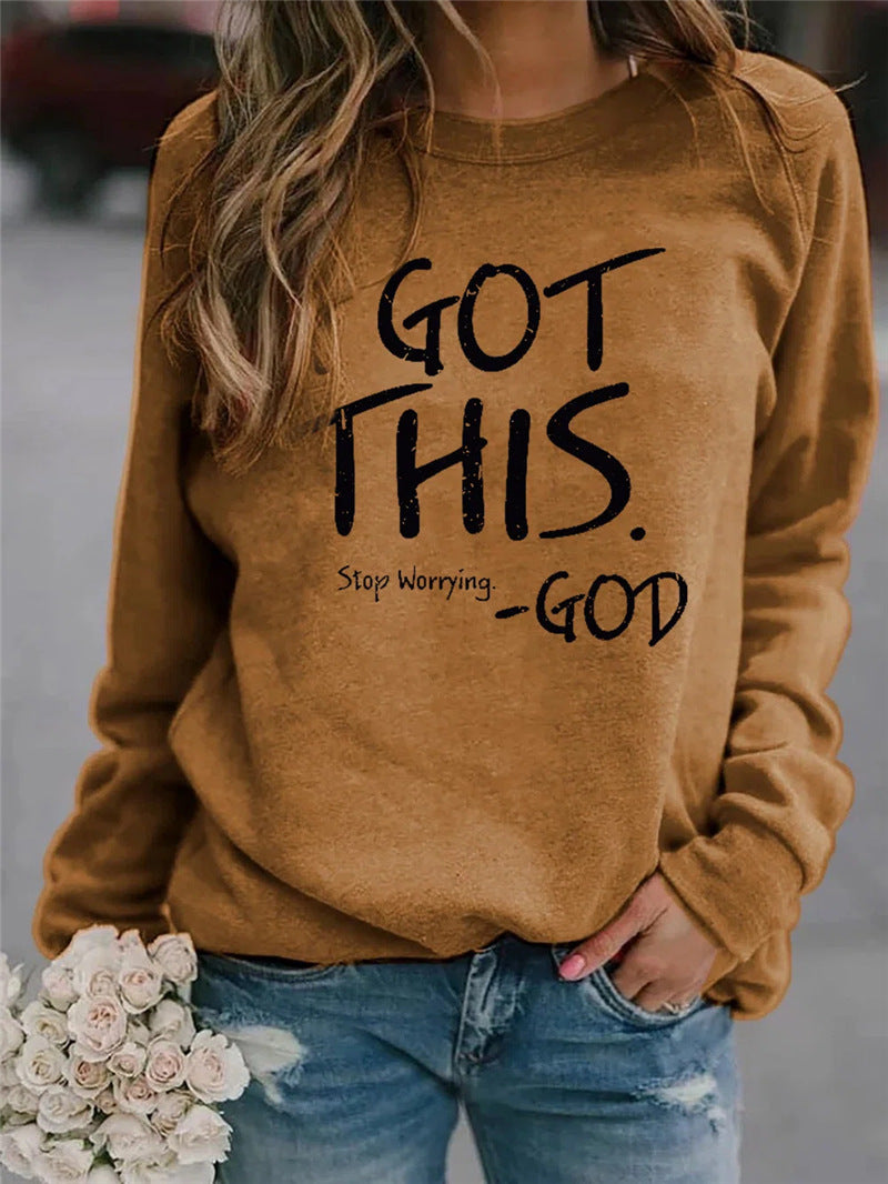 Plus Size Contrast Letter Round Neck Long Sleeve Sweater