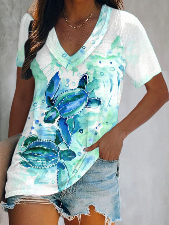 Women's Polyester Fiber Top Double-layer Collar Short-sleeved T-shirt