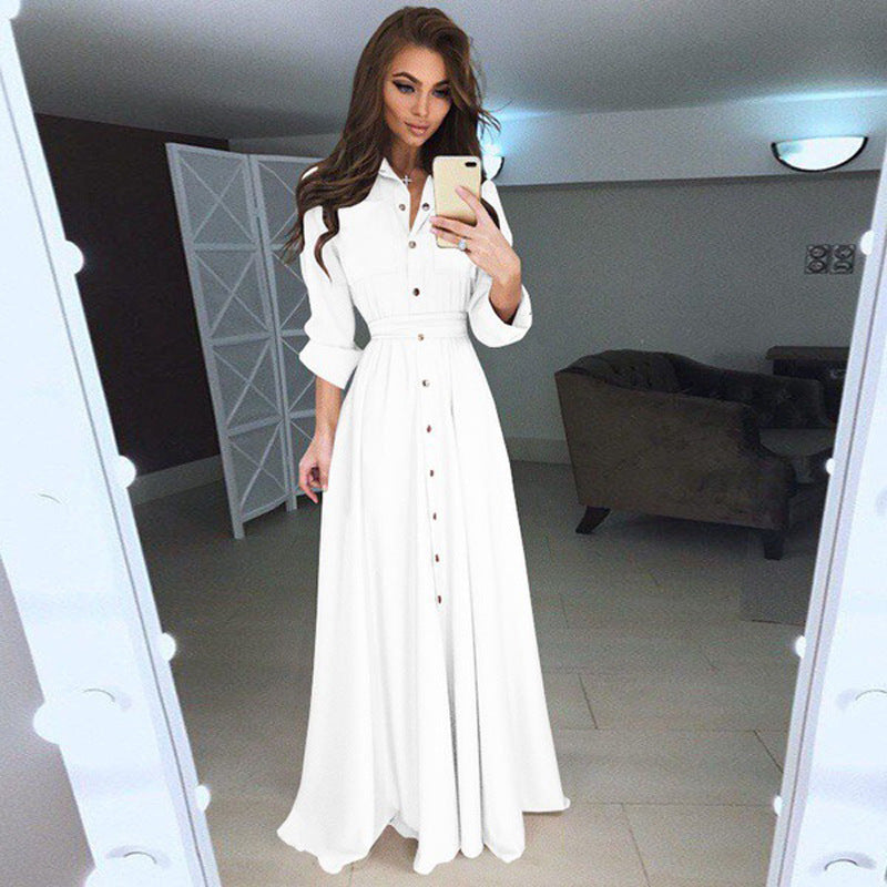 Women's Slim-fit Long-sleeved Button Self-tie Dress Dresses