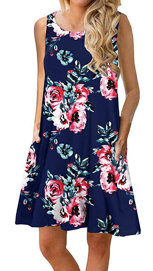 Pullover Element Printed Pocket Large Swing Dresses