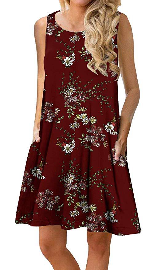 Pullover Element Printed Pocket Large Swing Dresses