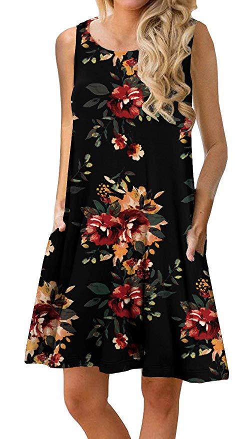 Pullover Element Printed Pocket Large Swing Dresses