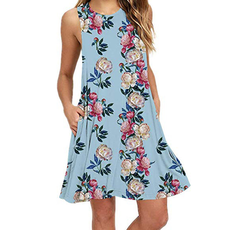 Pullover Element Printed Pocket Large Swing Dresses