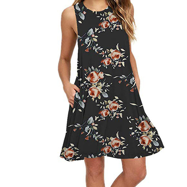 Pullover Element Printed Pocket Large Swing Dresses