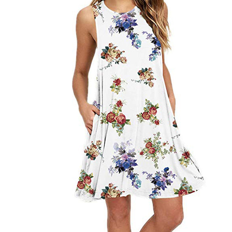 Pullover Element Printed Pocket Large Swing Dresses