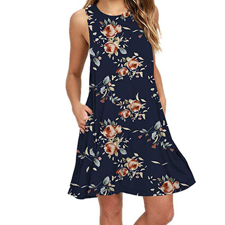 Pullover Element Printed Pocket Large Swing Dresses