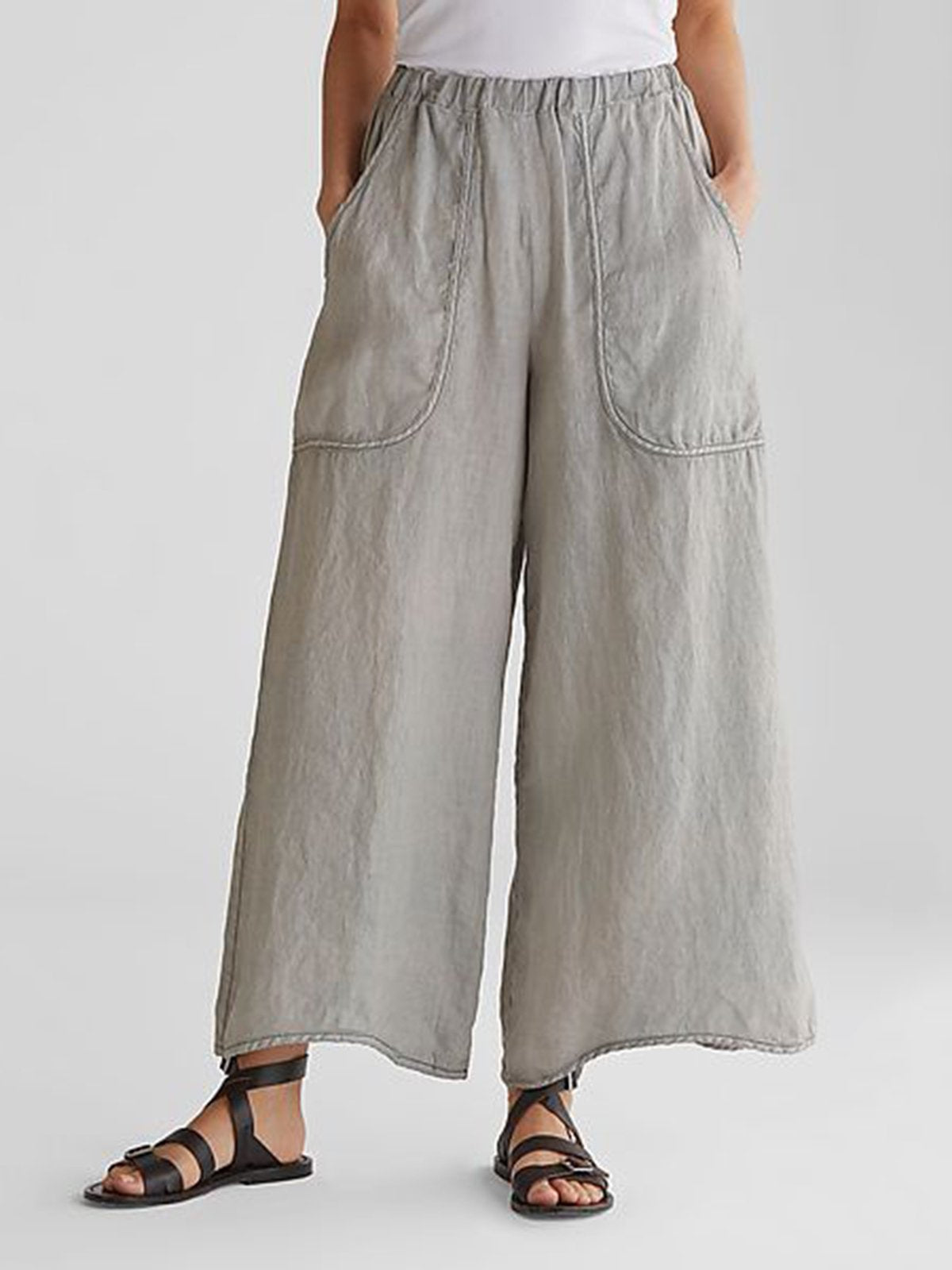 Women's Cotton And Linen Casual Large Pocket Pants