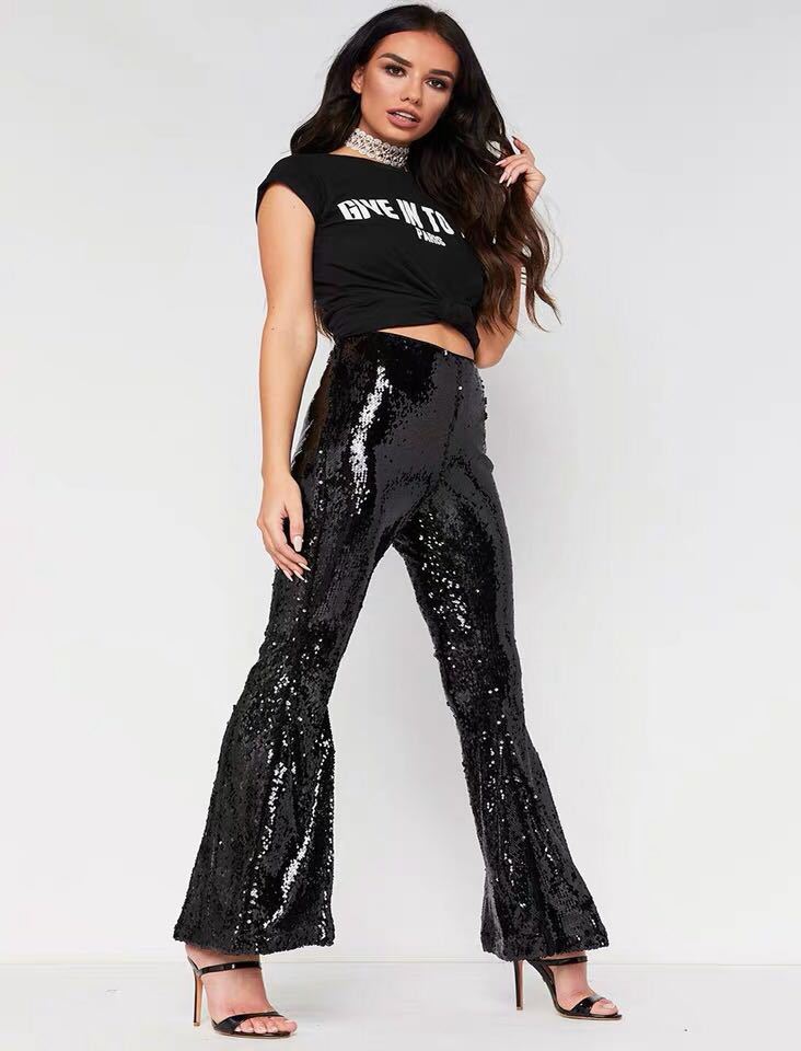 Women's Sexy Nightclub Multi-color Sequins Flared Pants