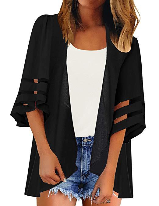 Color Printing Shirt Kimono Mesh Stitching Blouses