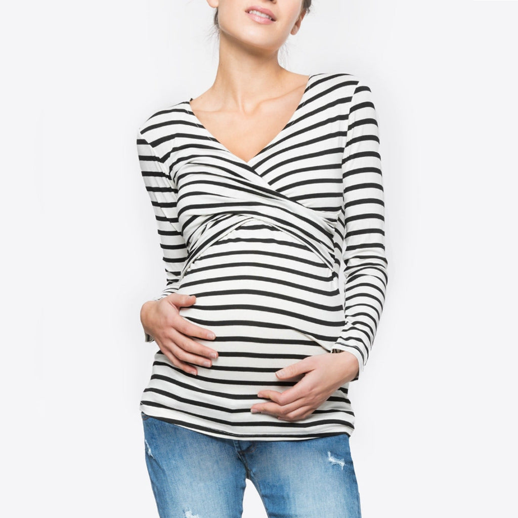 Striped Pregnant Woman Confinement Nursing Wear Blouses