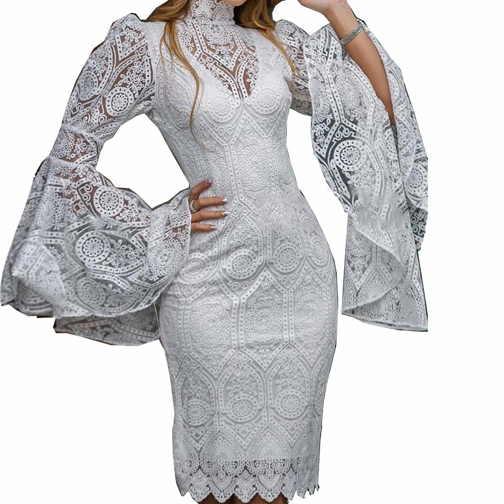 Women's Embroidered Flare Sleeve Slim-fit Banquet Dresses