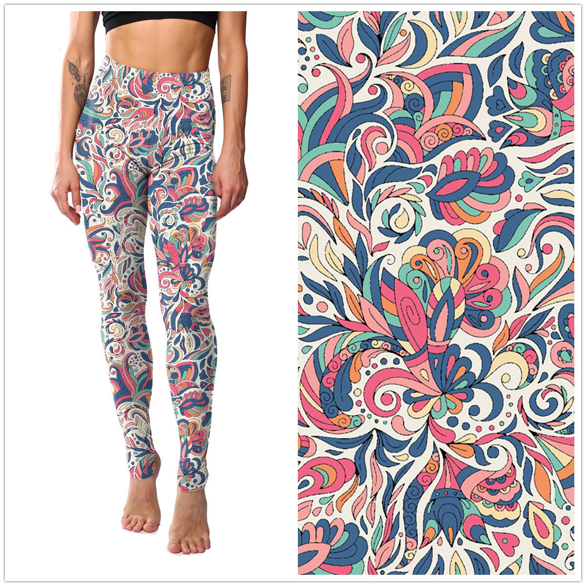 Durable Classic Pink Blue Printed Cropped Leggings