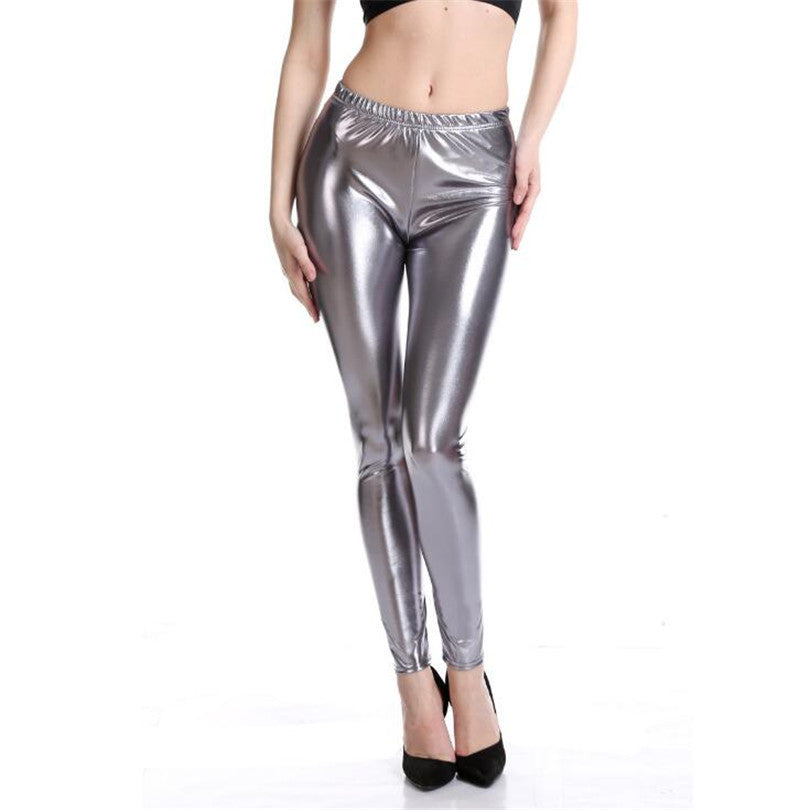 Women's Waist Slim Fit Leather Stretch Bright Leggings