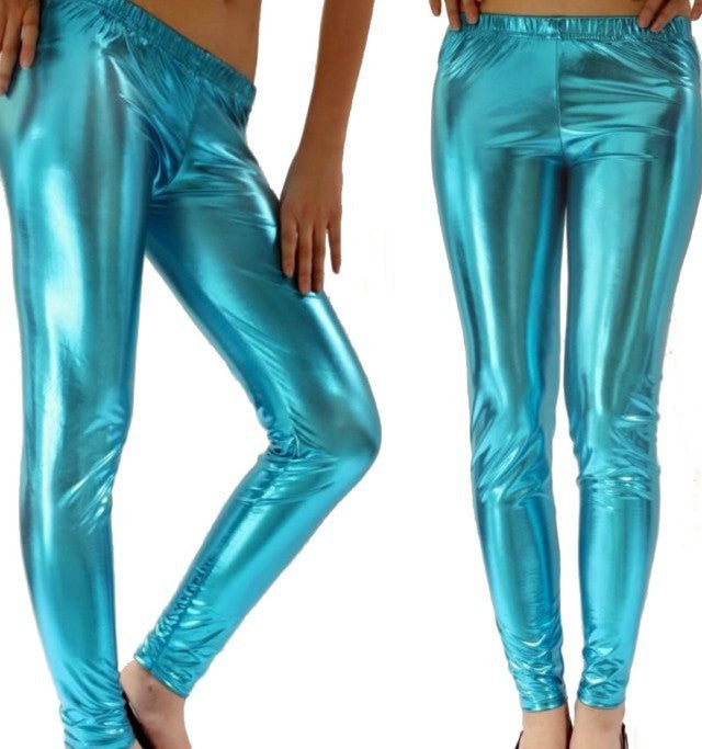 Women's Waist Slim Fit Leather Stretch Bright Leggings