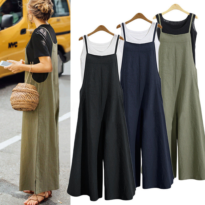 Linen Trousers Loose Solid Color Wide Dresses