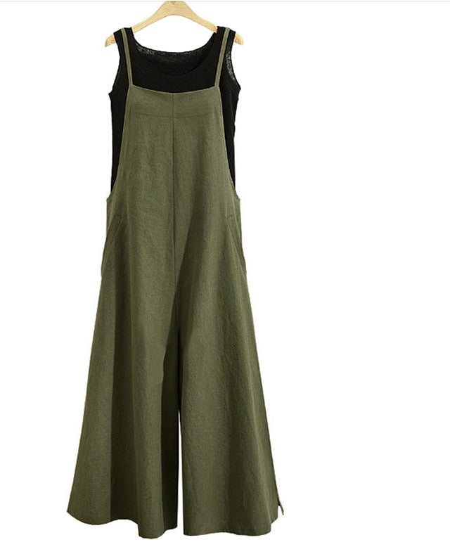 Linen Trousers Loose Solid Color Wide Dresses