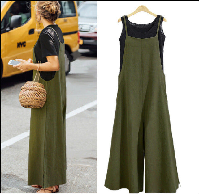 Linen Trousers Loose Solid Color Wide Dresses