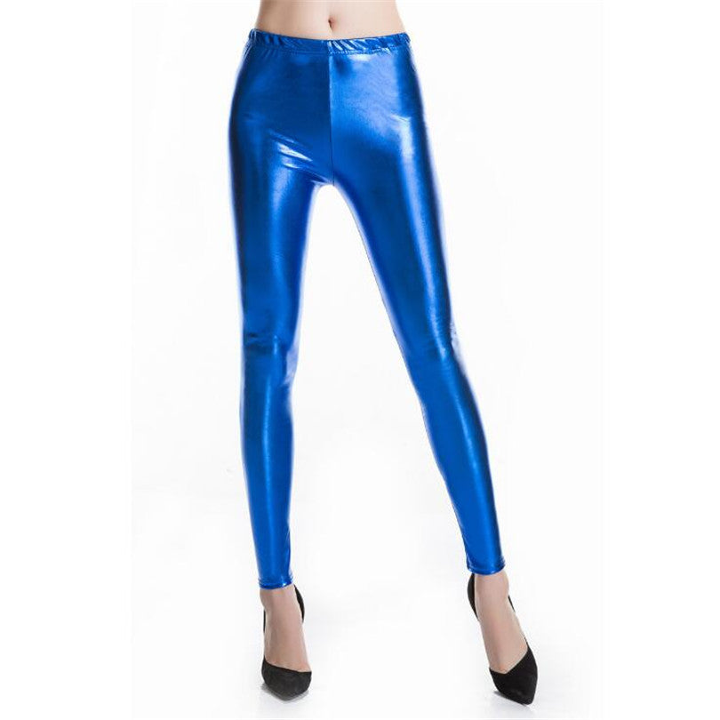 Women's Waist Slim Fit Leather Stretch Bright Leggings