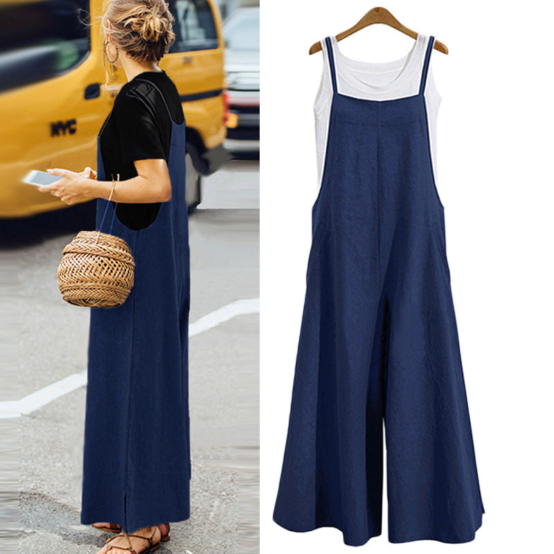 Linen Trousers Loose Solid Color Wide Dresses