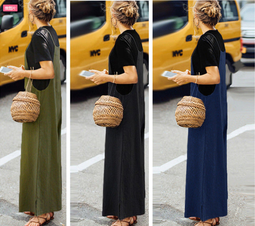 Linen Trousers Loose Solid Color Wide Dresses