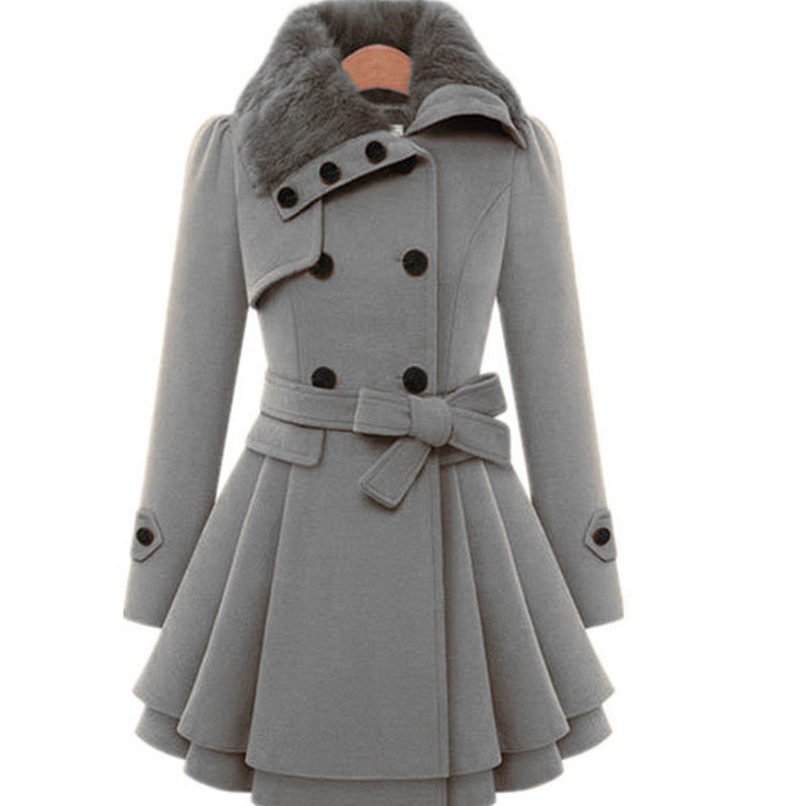 Women's Slim Fit Long Woolen Double Breasted Coats