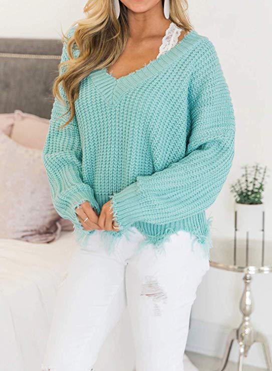 Women's V-neck Off-shoulder Loose Pullover Irregular Sweaters