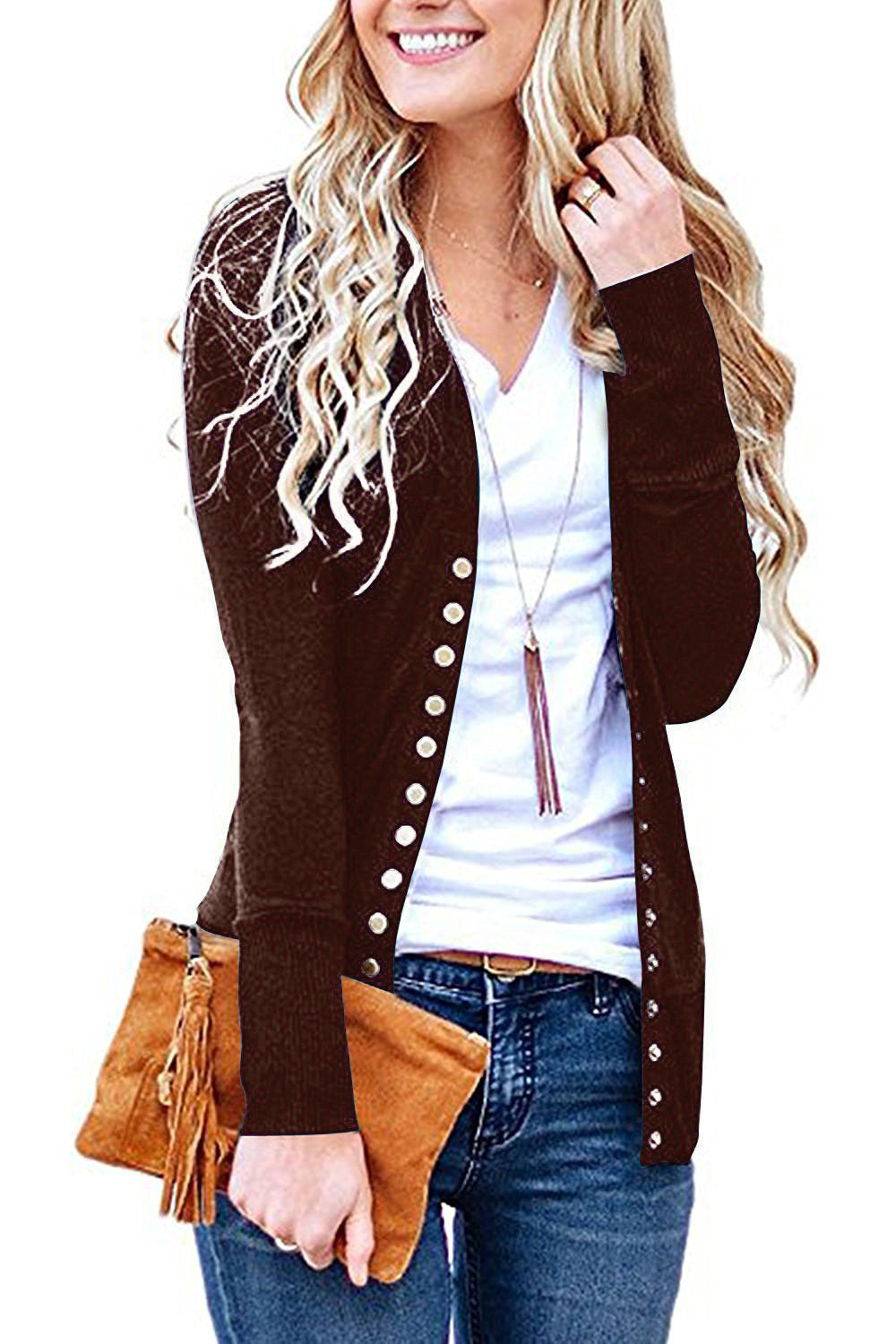 Spring Solid Color V-neck Long Sleeve Coats