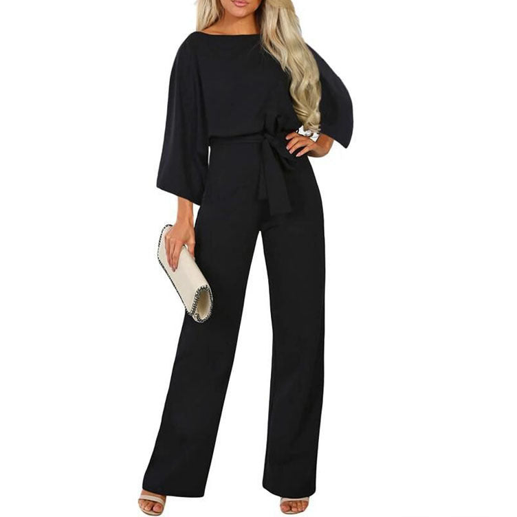 Women's Fashion Batwing Long Sleeve Lace-up One-piece Pants