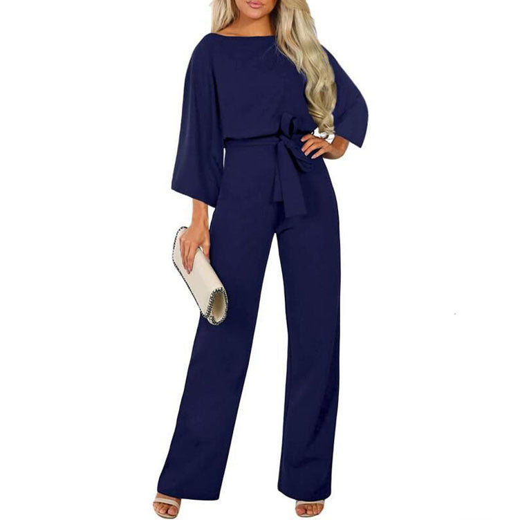 Women's Fashion Batwing Long Sleeve Lace-up One-piece Pants