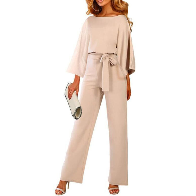 Women's Fashion Batwing Long Sleeve Lace-up One-piece Pants