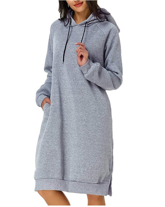 Women's Pretty Slouchy Hooded Pocket Mid-length Sweaters