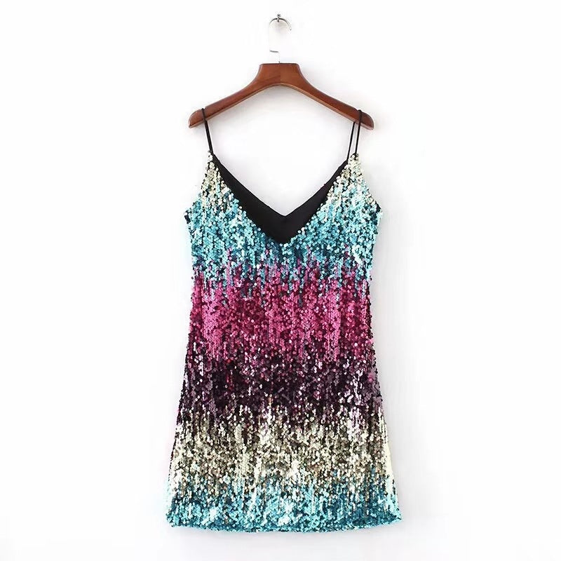 Women's Summer Dress Sleeveless Sexy Sequined Strap Shorts