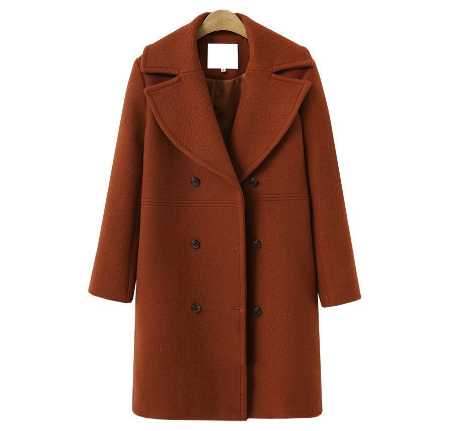 Popular Women's Large Woolen Double-breasted Mid-length Coats