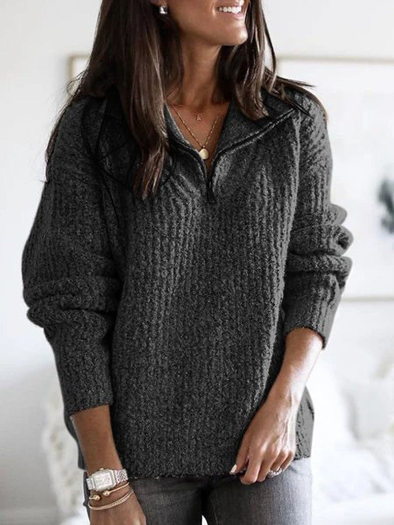 Versatile Attractive Women's Zipper Pullover Long-sleeved Sweaters