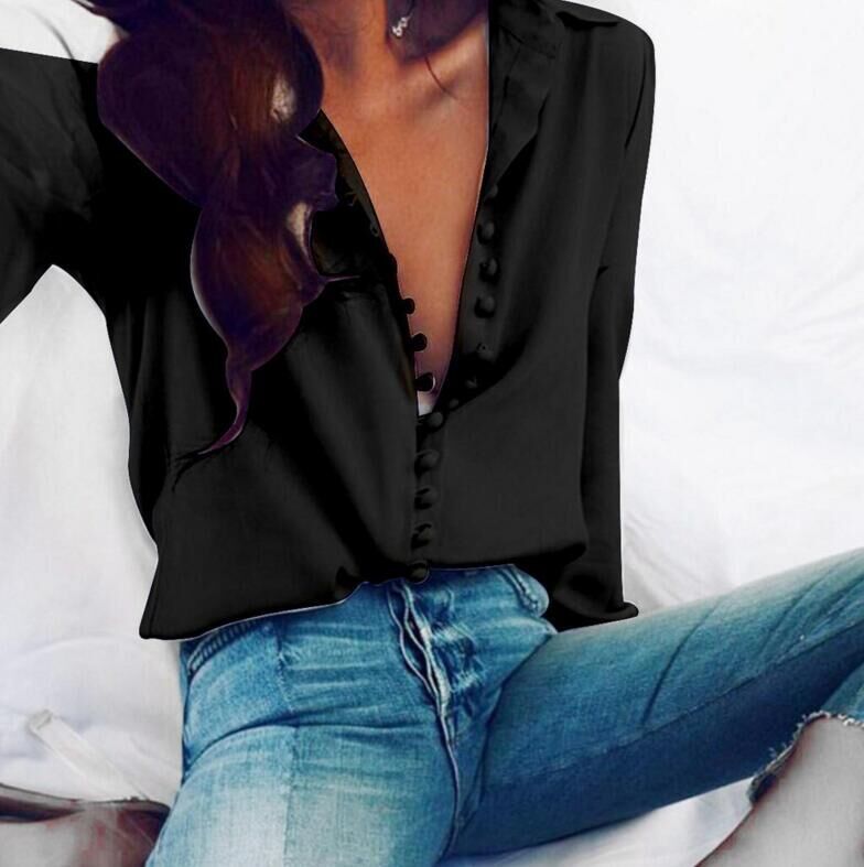 Women's Irregular Solid Color V-neck Sexy Breasted Blouses