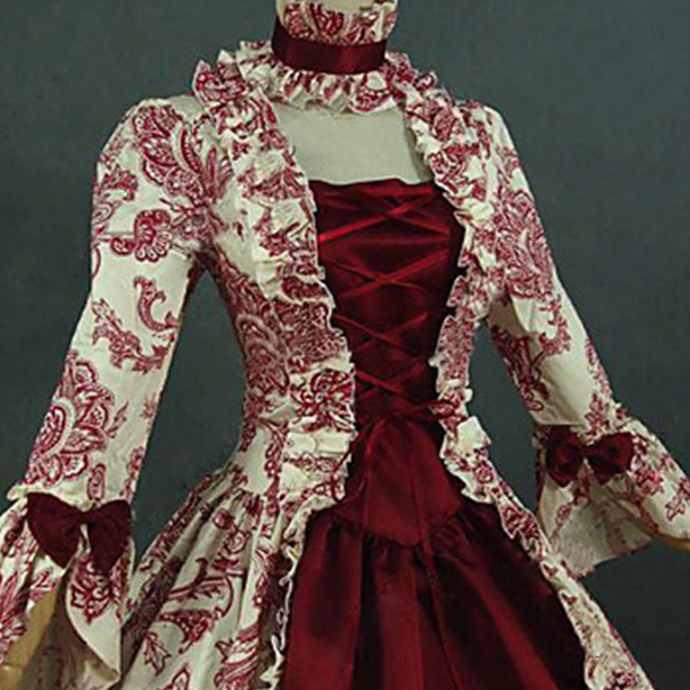 Long Sleeve Printed Elegant Court Dress Dresses