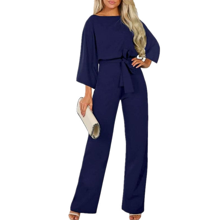 Women's Fashion Batwing Long Sleeve Lace-up One-piece Pants