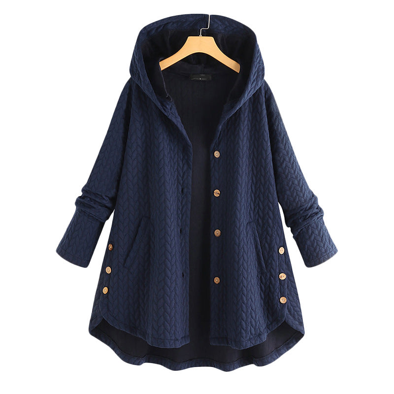 Women's Fashion Cotton Hooded Mid-length Leisure Warm Coats