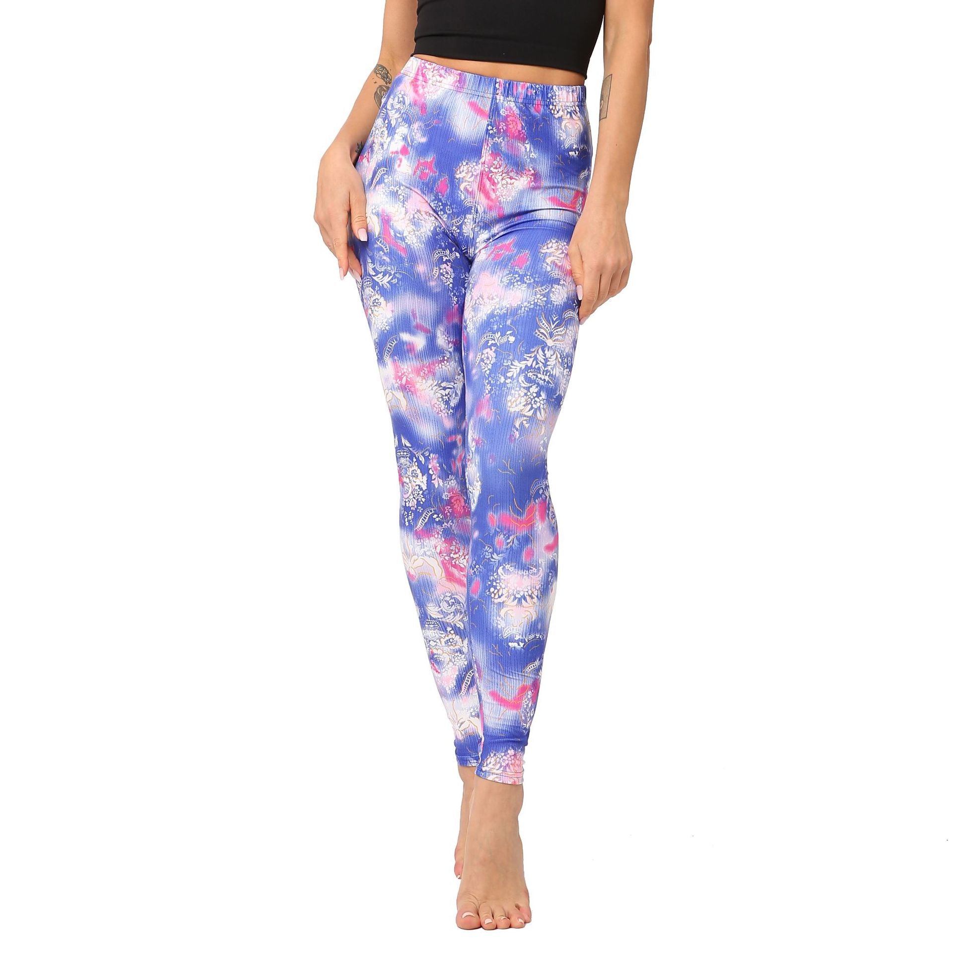 Durable Classic Pink Blue Printed Cropped Leggings