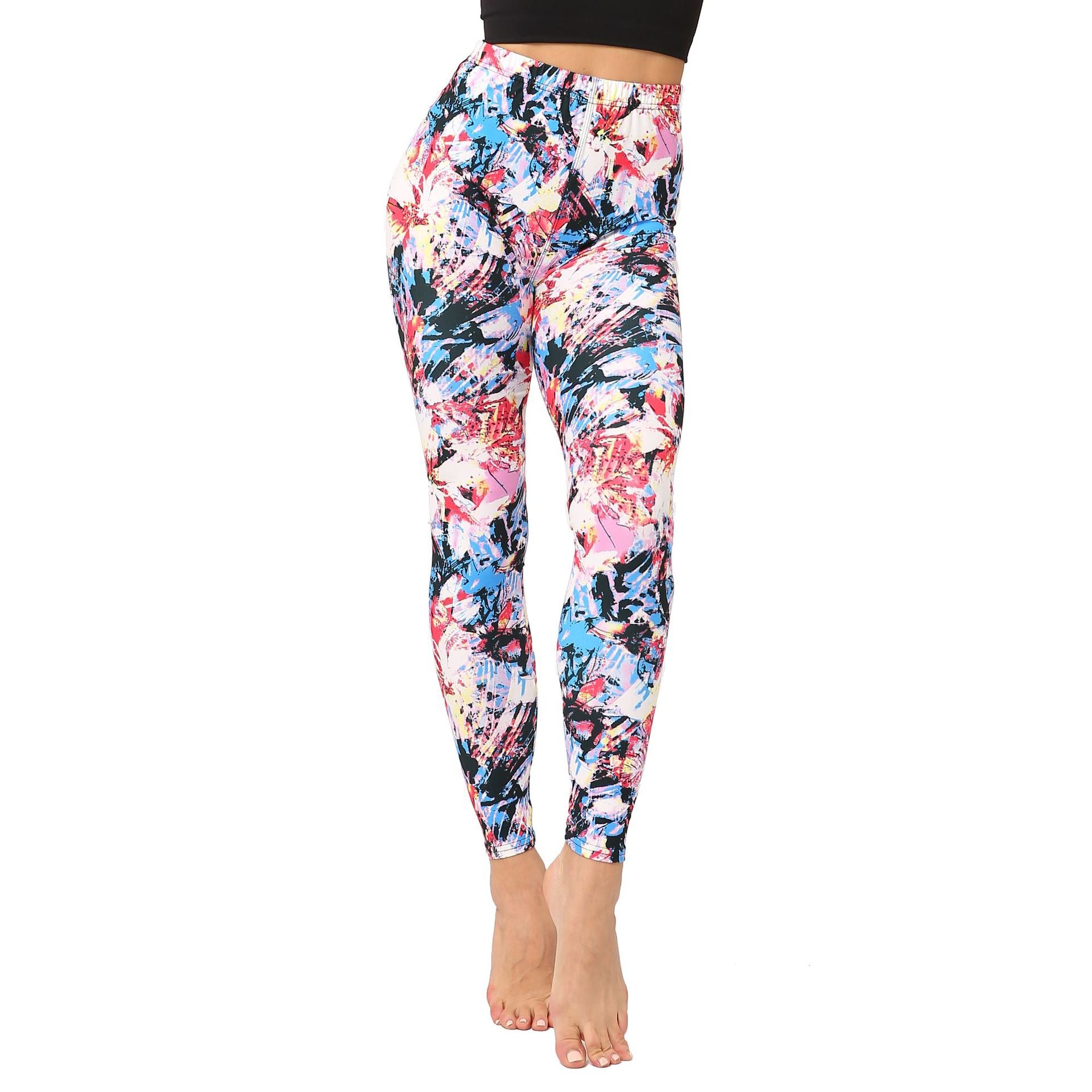 Durable Classic Pink Blue Printed Cropped Leggings