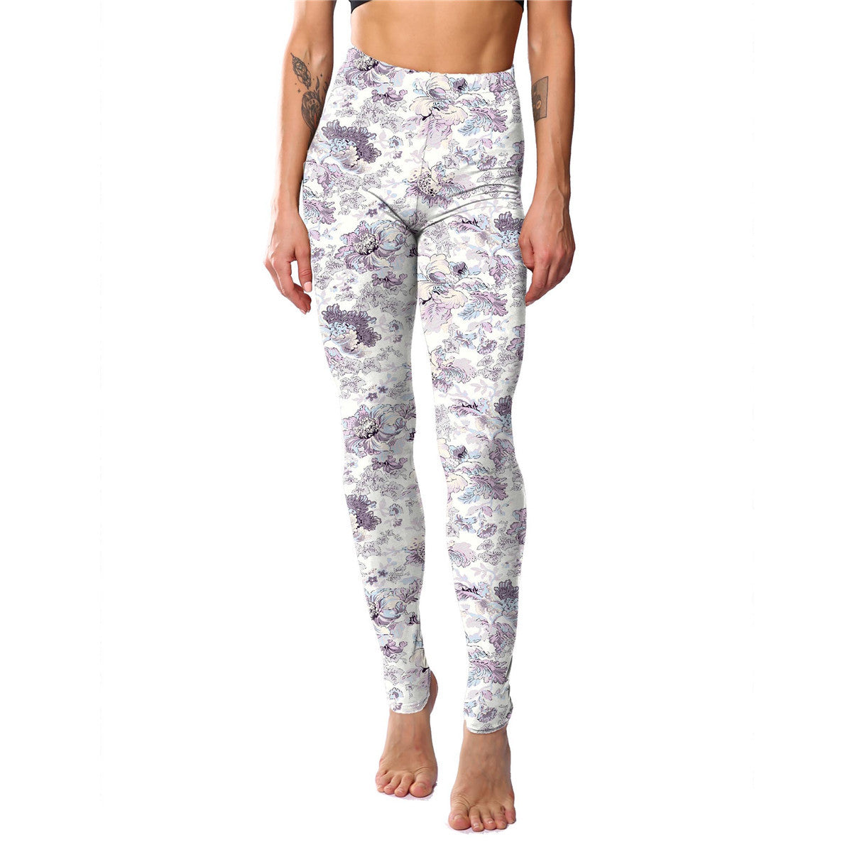 Durable Classic Pink Blue Printed Cropped Leggings