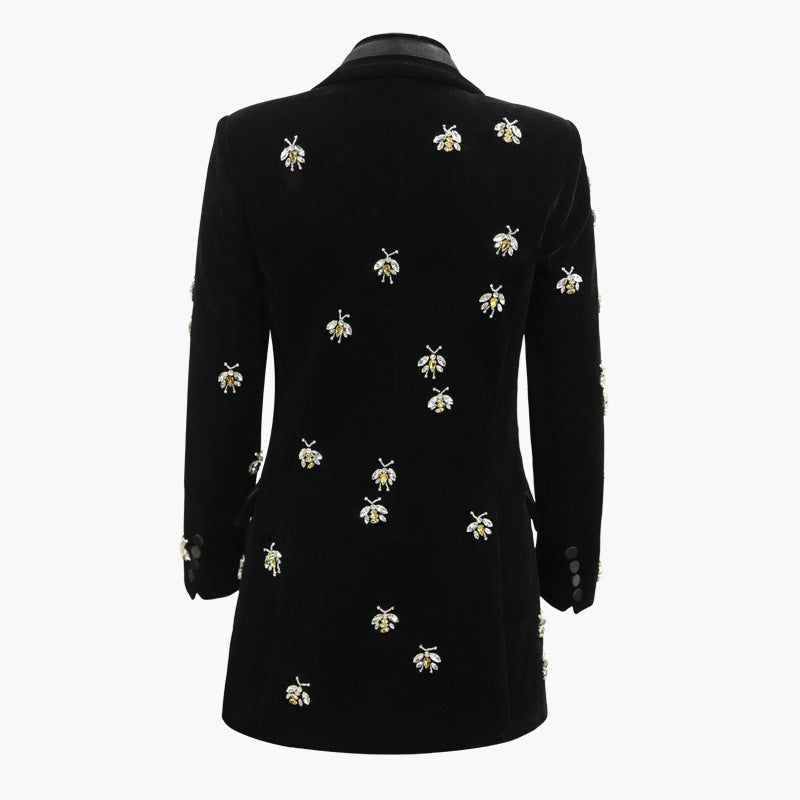 Women's Fashion Veet Fabric Bee Beaded Long Coats