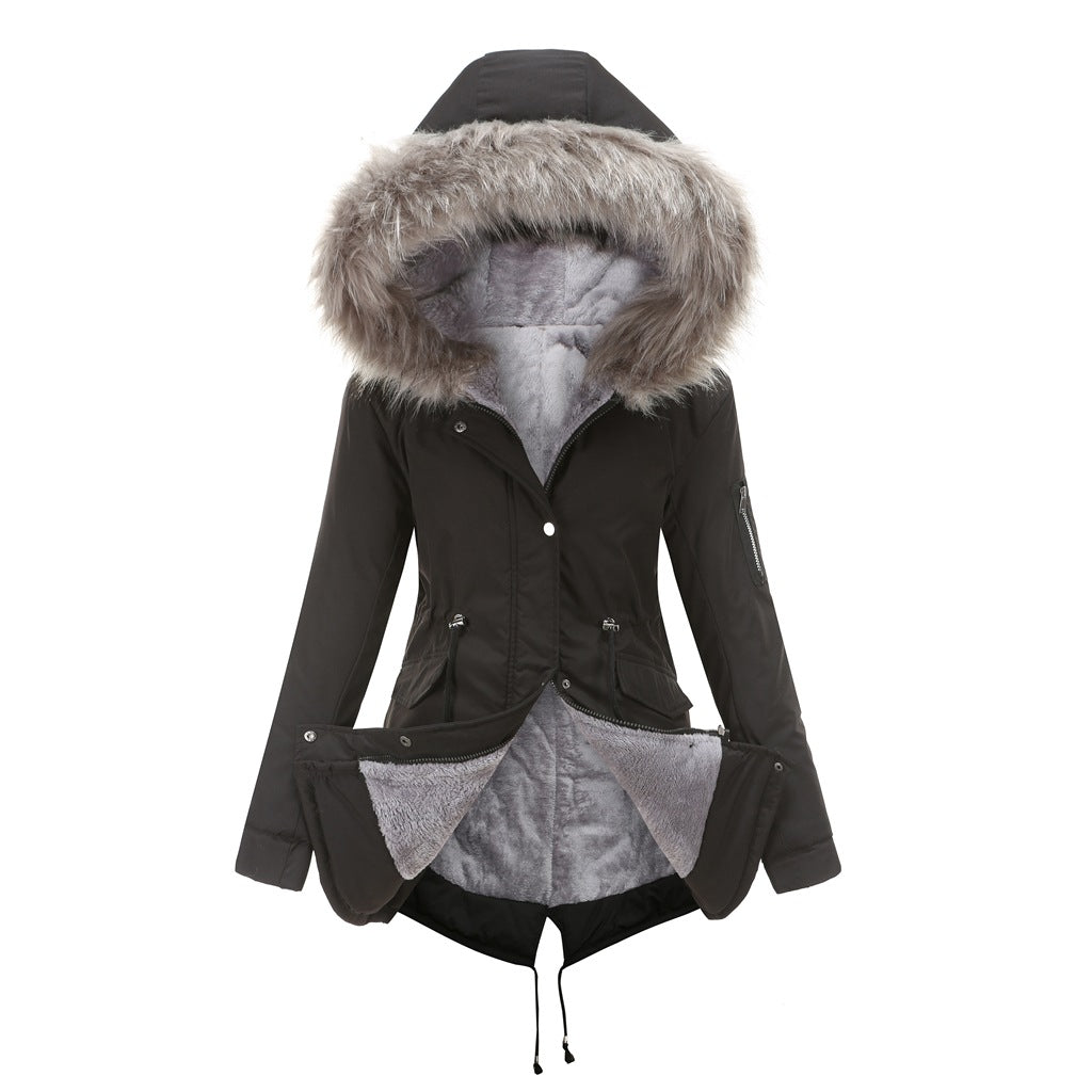 Cotton-padded Mid-length Hooded Winter Warm Fleece Coats