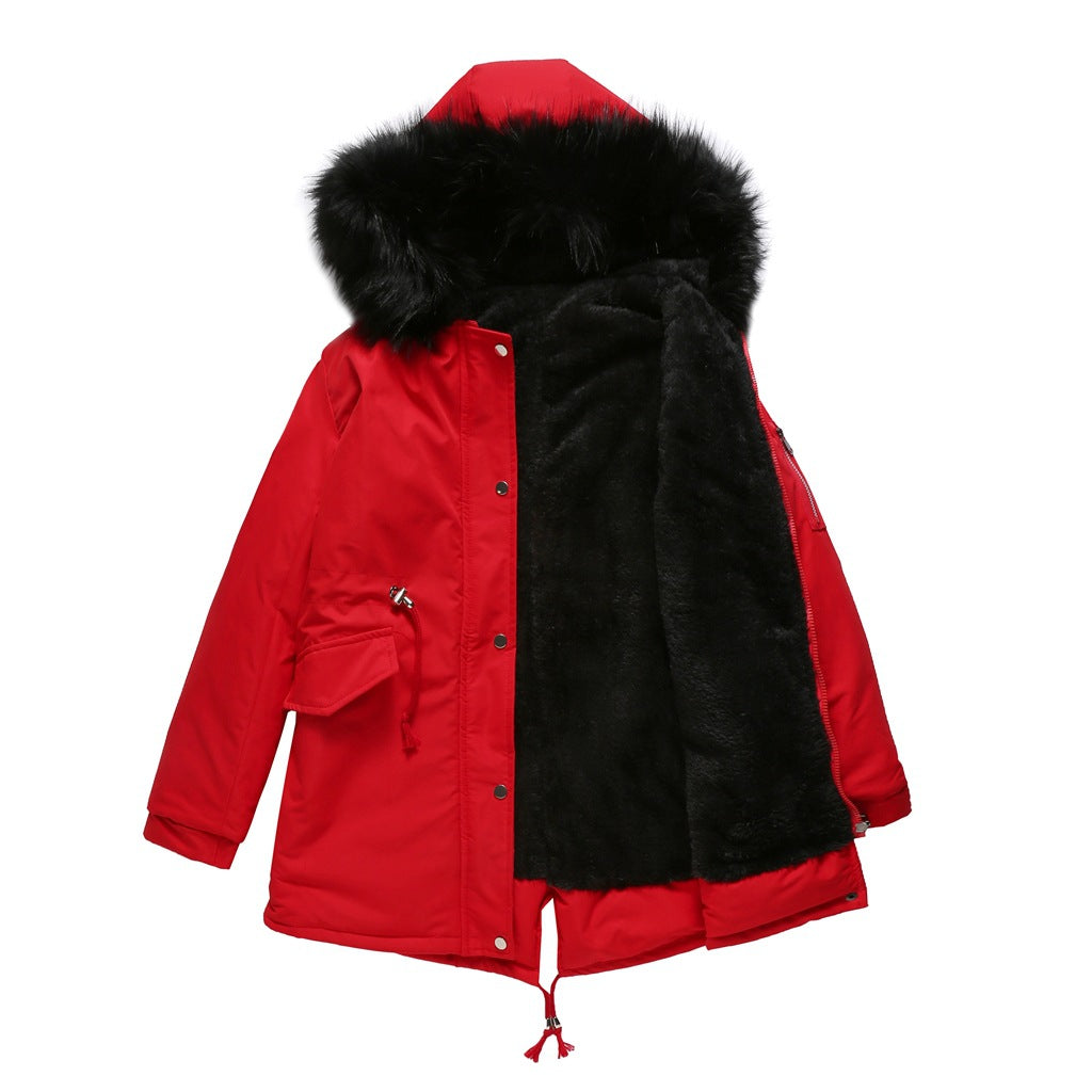 Cotton-padded Mid-length Hooded Winter Warm Fleece Coats