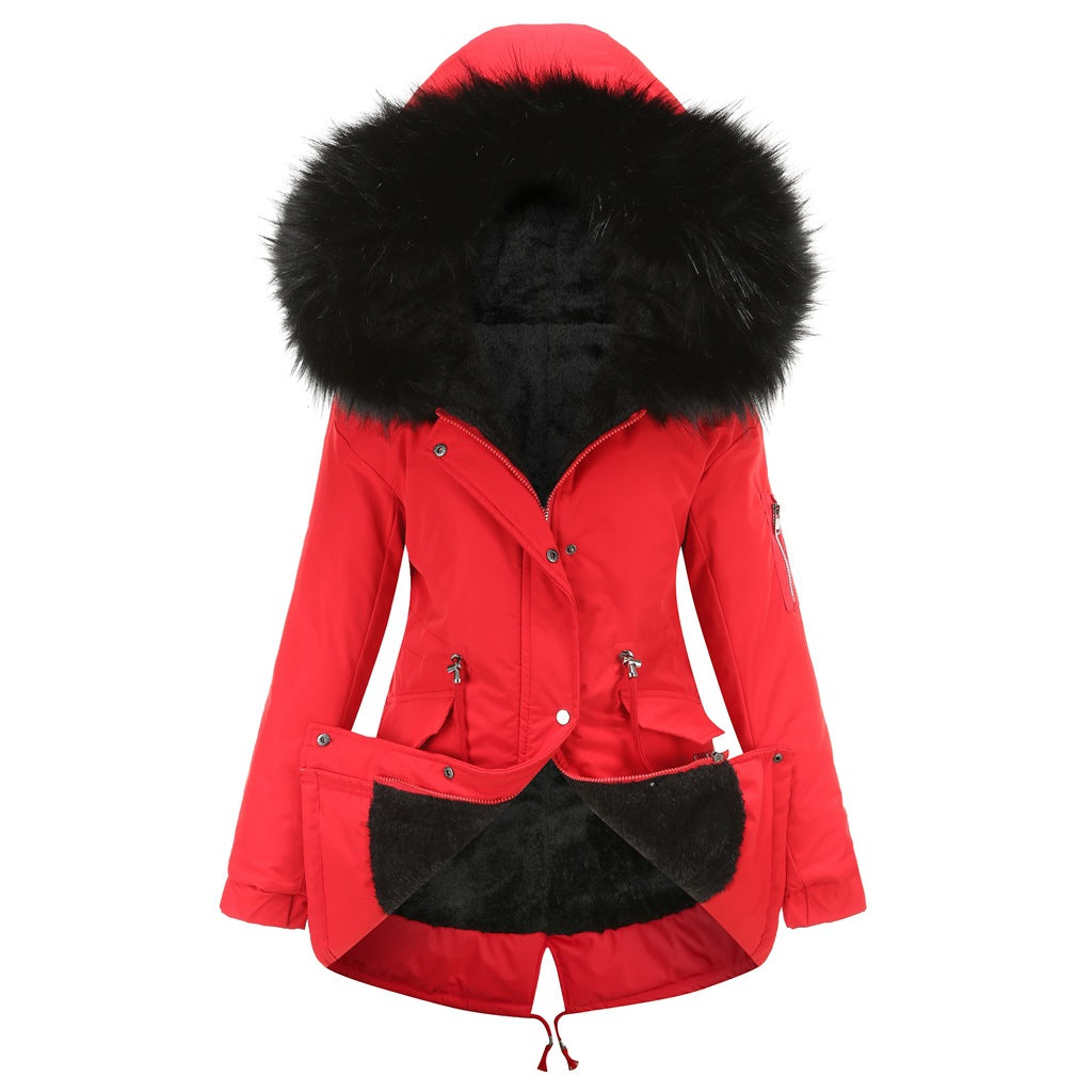 Cotton-padded Mid-length Hooded Winter Warm Fleece Coats