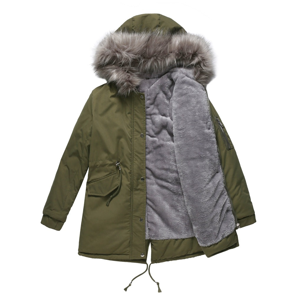 Cotton-padded Mid-length Hooded Winter Warm Fleece Coats