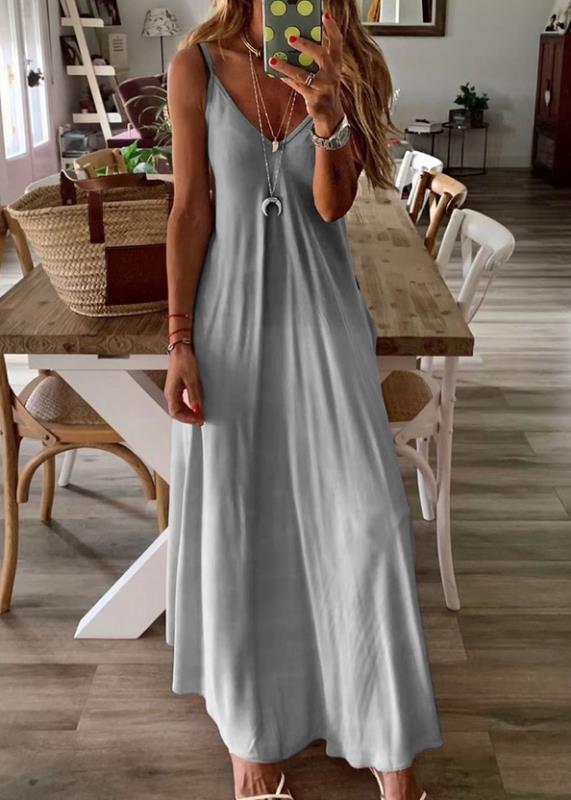 Women's Summer V-neck Sexy Long Loose Large Strap Dresses